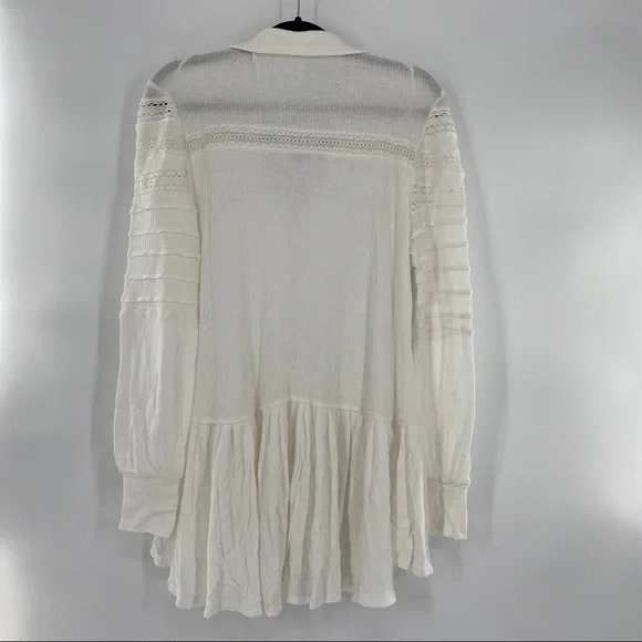 Free People NWT Set To Stun Tunic Top Long Sleeve V Neck Hi Low White Small New - Picture 4 of 7